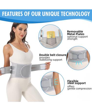 EGjoey Lower Back Brace for Herniated Disc & Sciatica Relief - Removable Stays for Support - Medium Ivory Grey - Buy Online on GoSupps.com