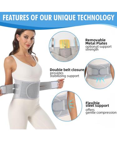 EGjoey Lower Back Brace for Herniated Disc & Sciatica Relief - Removable Stays, 2 Hardness Sets - Grey, Large - Buy Online on GoSupps.com