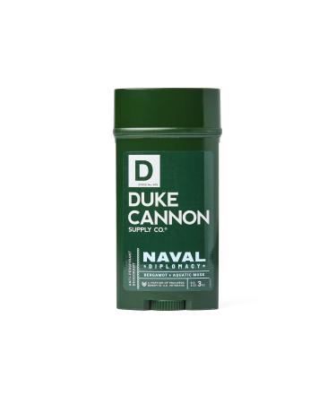 Duke Cannon Anti-Perspirant Deodorant Naval Diplomacy - Bergamot & Aquatic Musk Scent High-Performance Odor & Wetness Protection Aloe Vitamin E Activated Charcoal Paraben-Free 3 oz. Naval Diplomacy Anti-Perspirant