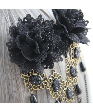 Prosy Halloween Tassel Black Flower Gothic Bead Headwear Top Masquerade Headdress Cosplay Hair Clip Hair Accessories for Women and Girls - Buy Online on GoSupps.com