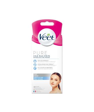 Veet PURE Face Wax Strips Sensitive Skin Hypoallergenic Formula 40ct White 40 count (Pack of 1) White