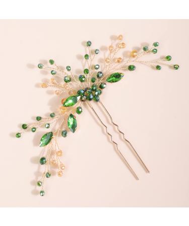 Xerling Brides Wedding Green Rhinestones Hair Pin Emerald Crystals Hair Piece for Flower Girls Bridal Hair Accessories (Green)