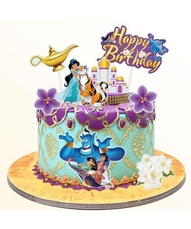 8pcs Jasmine Cake Decorations Jasmine Birthday Cake Topper Decorations with Jasmine Magic Lamp Flying Carpet Arabian Princess Party Supplies For Girls Kids Birthday Baby Shower Party Favors Purple
