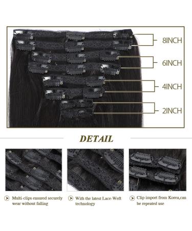 Clip-in Human Hair Extensions 35cm | 110g Black Remy Hair - 8 Pieces - Buy Online on GoSupps.com