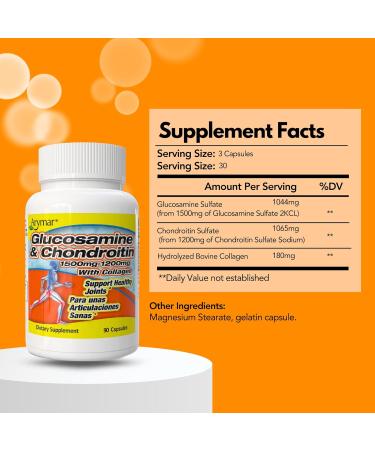 Arymar Glucosamine 1500 mg and Chondroitin 1200 mg with Collagen Joint Health Supplement 90 Capsules - Buy Online on GoSupps.com
