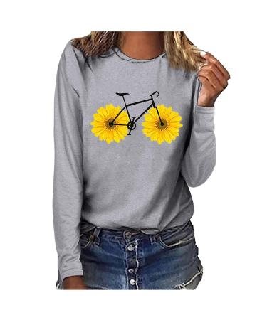 tsaChick Women's Oversized Sweatshirt Clearance Autumn Winter Slim Sunflower Long Sleeve Shirt S-XXL Custom Hoodie Female Crew Neck Knit Overall Women's Hoodies WYF45 Gray 108 S