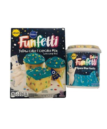 Pillsbury Space Galaxy Birthday Cake and Cupcake Bundle Funfetti Mix with Space Blue Vanilla Frosting and Sprinkles 2 Piece Set