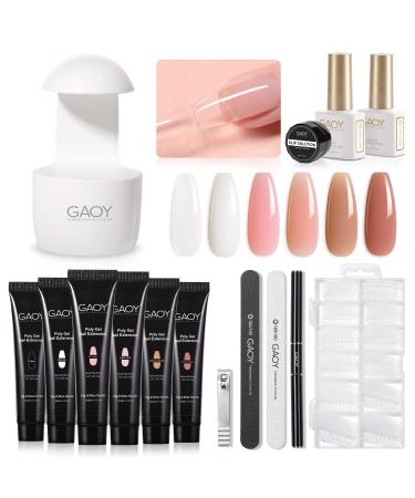 GAOY Poly Gel Nail Kit with U V Light, 6 Pcs Builder Gel Nail Extension Kit for Beginners with Everything Nail Art DIY at Home With Mini U V Light