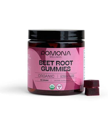 Pomona Wellness Organic Beetroot Powder Gummies 1000mg - Sugar Free Vegan Nitric Oxide Supplement - Natural Strawberry & Apple Flavor 60 Count - Buy Online on GoSupps.com