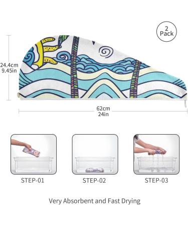 Sun Sea Coconut Tree Hair Towel 2 Pack | Super Absorbent Quick Dry Hair Turbans for Women & Girls - Buy Online on GoSupps.com