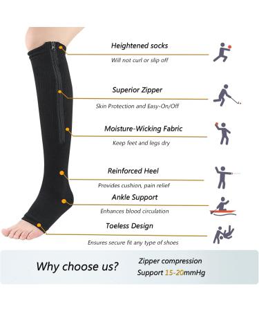 Mdrcg Compression Stockings with Zipper | Knee High Open Toe Calf Socks | 15-20 mmHg Support for Optimal Circulation - Buy Online on GoSupps.com