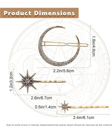 3 Piece Stars and Moon Hair Clips | Rhinestone Hair Pins | Vintage Bobby Pins | Gold Metal Hair Barrettes | Stars Headdress Hair Accessories | for Women Girls Thick Thin Hair - Buy Online on GoSupps.com