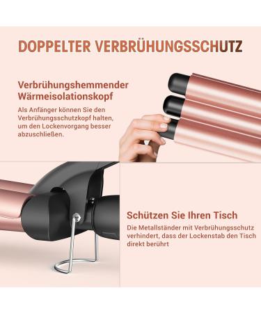 Buy Curling Iron 3 Barrels for Beach Waves - Adjustable Fast Heating Wave Iron for All Hair Types - Rose Gold - Buy Online on GoSupps.com