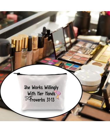 BLUPARK Hairdresser Cosmetic Bag Hair Stylist Gift She Works Willingly With Her Hands Proverbs 31:13 Inspirational Gift She Works Willingly-Hairdresser - Buy Online on GoSupps.com