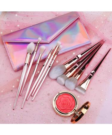 10-Piece Metal Luster Handle Makeup Brush Set with Storage Bag - Eyeshadow Foundation & Powder Cosmetic Tools - Buy Online on GoSupps.com