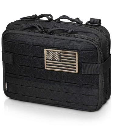 WYNEX Tactical Molle Admin Pouch of Laser Cut Design Utility Pouches Molle Attachment Military Medical EMT Organizer with Map Pocket EDC EMT Pack IFAK Tool Holder Universal U.S.A Patch Included Black