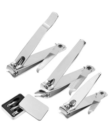 3 pieces of nail clippings with gift box nail clip made of stainless steel for fingernail and toenail professional nail clipper for men and children (silver)