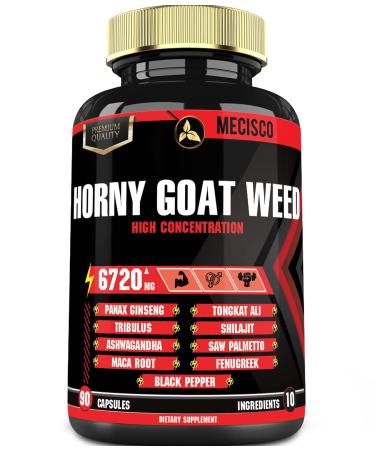 10in1 Horny Goat Weed Capsules 6720 Mg, with Panax Ginseng Root, Tribulus Terrestris, Ashwagandha Root, Maca Root & Others - 90 Caps 3-Month Supply