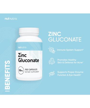 Nui Nutra Zinc Gluconate Supplement 50mg - 100 Capsules | Premium Quality - Buy Online on GoSupps.com