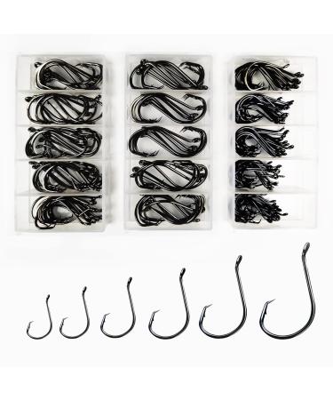 Afmivs Circle Hooks Saltwater Fishing Hooks, 160pcs/Box Circle Hooks for Catfish Hooks Octopus Hook, Fish Hooks Catfishing Tackle 6sizes #2#1 1/0 2/0 3/0 4/0 High Carbon Steel W/Portable Plastic Box