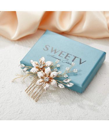 SWEETV Gold Bridal Hair Comb | Handmade Wedding Hair Clip & Accessories for Women - Buy Online on GoSupps.com