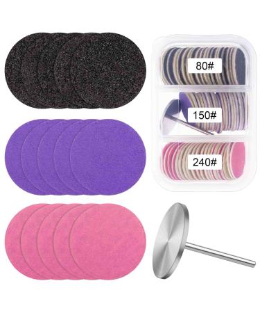 Sanding Paper Discs with Metal Nail Drill Bit Foot Sandpaper Discs 25mm Foot File Sandpaper Discs #80#150#240 Grits for Manicure Pedicure 62A