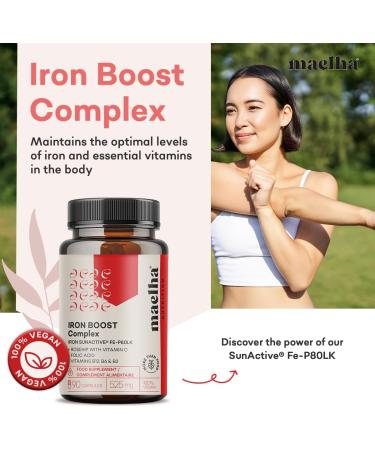 SunActive Iron Dietary Supplement Fe-P80LK Rosehip Complex with Vitamin C Folic Acid Vitamins B12 B6 and B2 90 Capsules - Buy Online on GoSupps.com
