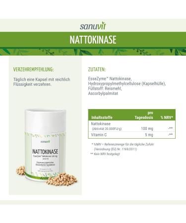 Sanuvit Nattokinase 60 Capsules - 100mg each (20 000 FU/g) | GMO-Free Soy | Made in Austria | Cooling Benefits | International Shipping - Buy Online on GoSupps.com