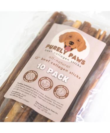 Purely Paws All-Natural Beef Collagen Sticks - Safe Digestible Dog Chews - Long-Lasting Low-Odour Rawhide Free (12 Inch 10 Count) 12 (10 Pack)