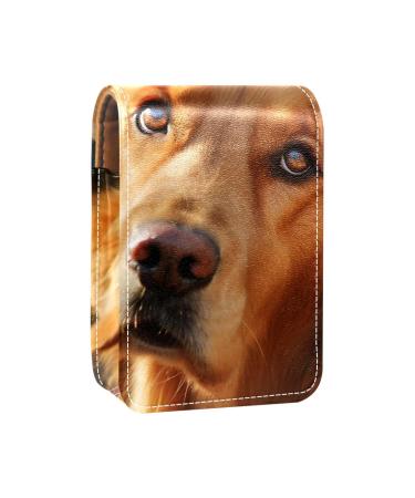 Lipstick Case Leather Lip Gloss Lipstick Organizer with Mirror Mini Lipstick Holder Bag Dog Golden Retriever D876w6eobs