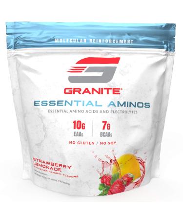Granite Essential Amino Acids + Branched Chain Amino Acids + Electrolytes (Strawberry Lemonade Flavor) | 10g EAAs + 7g BCAAs | Supports Muscle Growth | Soy Free + Gluten Free + Vegan | Made in USA