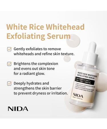 NIDA White Rice Whitehead Exfoliating Serum | 1.69 fl.oz. 50ml | Daily Soft Exfoliating Face Scrub Dead Skin Cells Remover for All Skin Types korean skin care - Buy Online on GoSupps.com