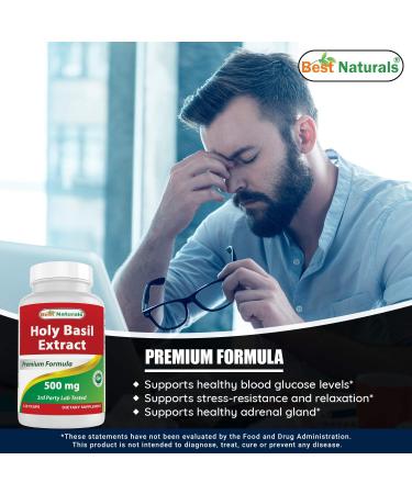 Best Naturals Holy Basil Extract 500mg - 120 Vegetarian Capsules - Buy Online on GoSupps.com