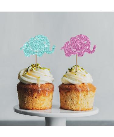 Elephant Gender Reveal Cupcake Toppers Elephant Baby Shower Cupcake Toppers Small Elephant Themed Dessert Picks Baby Girl Birthday Party Decoration - Pink & Blue Glitter - Buy Online on GoSupps.com
