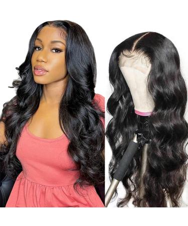 180% High Density HD Transparent Body Wave Lace Front Wigs Human Hair Pre Plucked with Baby Hair Glueless Lace Closure Wigs 4X4 Brazilian Virgin Human Hair Wigs for Women (24inch Natural Black) 24 Inch Black