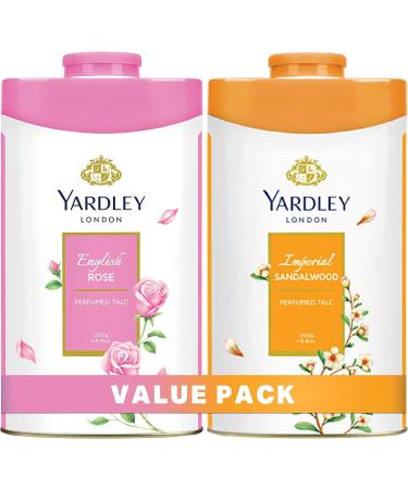 Yardley London Floral Talcum Powder long lasting fragrance sweat free all day pleasant smell 250gm x2 (English Rose Imperial Sandalwood)