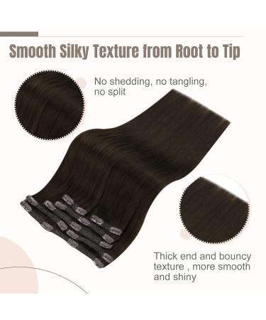 FSHINE Real Hair Extensions Clip - 45cm Darkest Brown 120g Remy Clip-In Hair Extensions Double Tressen 7 Pieces #2 - Buy Online on GoSupps.com