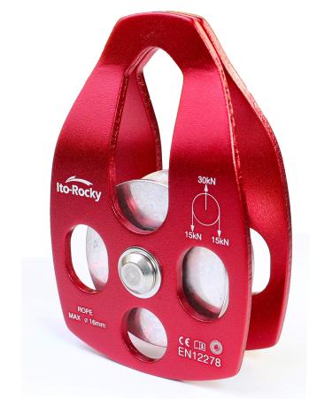Ito Rocky 30kN & 32kN CE Certified Large Rescue Pulley Single & Double Sheave with Swing Plate Red