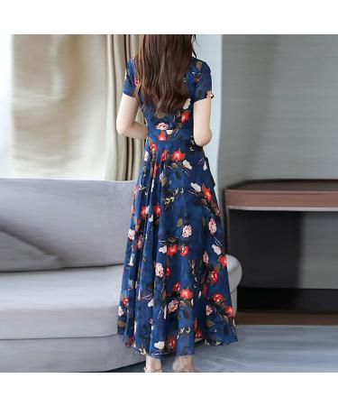 Summer Cocktail Dress: YUTANRAL Women's Elegant Floral Print Ruffle A-Line Prom Dress (Dark Blue, Large) - Buy Online on GoSupps.com