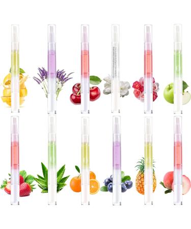 Cuticle Oil Pens Nail Care 12PCS Mix Flavors Revitalizer Pen Set Nail Natural Ingredients Revitalize Soft Brush Cuticle to Prevent Cracking (12PCS)