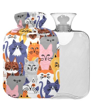 Naanle cartoon cats hot water bottle with reference transparently warm water bottle 1l hot hot water bottle for pain relief hot and cold therapy bed hand feet warmer