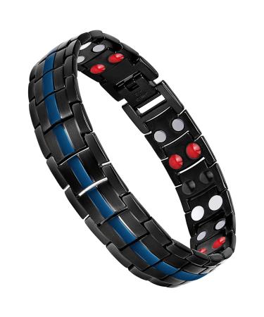 Jeracol Titanium Steel Magnetic Bracelets for Men 4 Element Double Row Strength Magnets Wristband Magnetic Brazaletes with Free Links Removal Tool & Jewelry Gift Box Black Blue