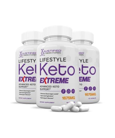 (3 Pack) Lifestyle Extreme Keto Pills 1675MG New & Improved Formula Contains Apple Cider Vinegar Extra Virgin Olive Oil Powder Green Tea Leaf 180 Capsules