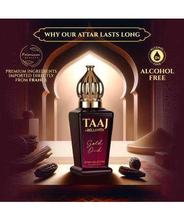 LUXURY TAAJ Gold Oud Attar with Caramel Rose Jasmine & Orris for Men and Women Non-Alcoholic Roll On Long Lasting Fragrance 12 ML - Buy Online on GoSupps.com