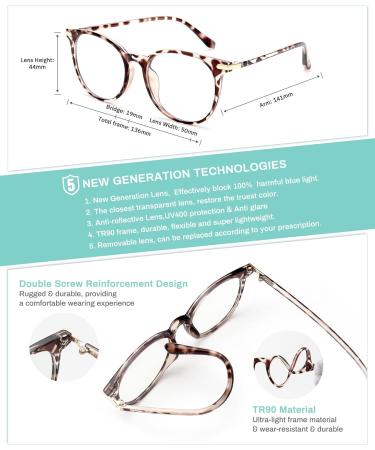 Gaoye Blue Light Blocking Glasses - Retro Round Anti Eyestrain Eyewear for Men & Women - GY1688 (Leopard/Transparent Lens - Buy Online on GoSupps.com