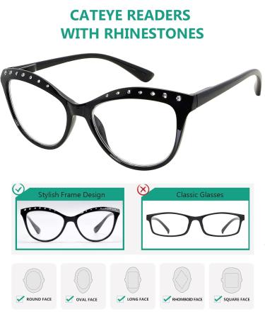 Eyekepper 4-Pack Cat Eye Reading Glasses for Women - Stylish Rhinestone Readers +2.50 | International Shipping Available - Buy Online on GoSupps.com