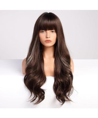 Emmor Dark Brown Wigs for Women Long Curly Synthetic Wigs with Pony Highlights | Heat-Resistant Naturally Looking Hair - Buy Online on GoSupps.com
