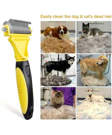 Morpilot 23+12 Double Sided Undercoat Rake Dog Brush & Cat Brush | Deshedding Tool for Long Hair Pets | Reduces Shedding by 90% - Yellow - Buy Online on GoSupps.com