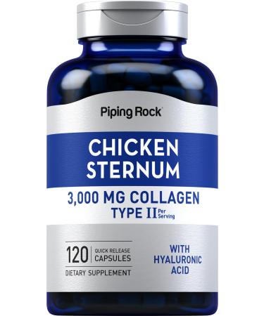 Piping Rock Chicken Sternum Type II Collagen Supplement | 3000mg | 120 Capsules | with Hyaluronic Acid | Non-GMO Gluten Free