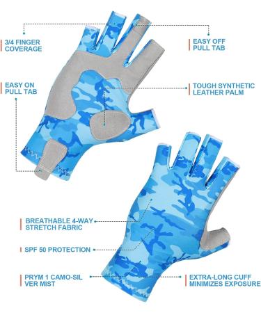 Eicolorte Camouflage Fishing Gloves with Silicone Anti-Slip Design - Sun Protection, Breathable, S/M Camouflage Blue - Buy Online on GoSupps.com